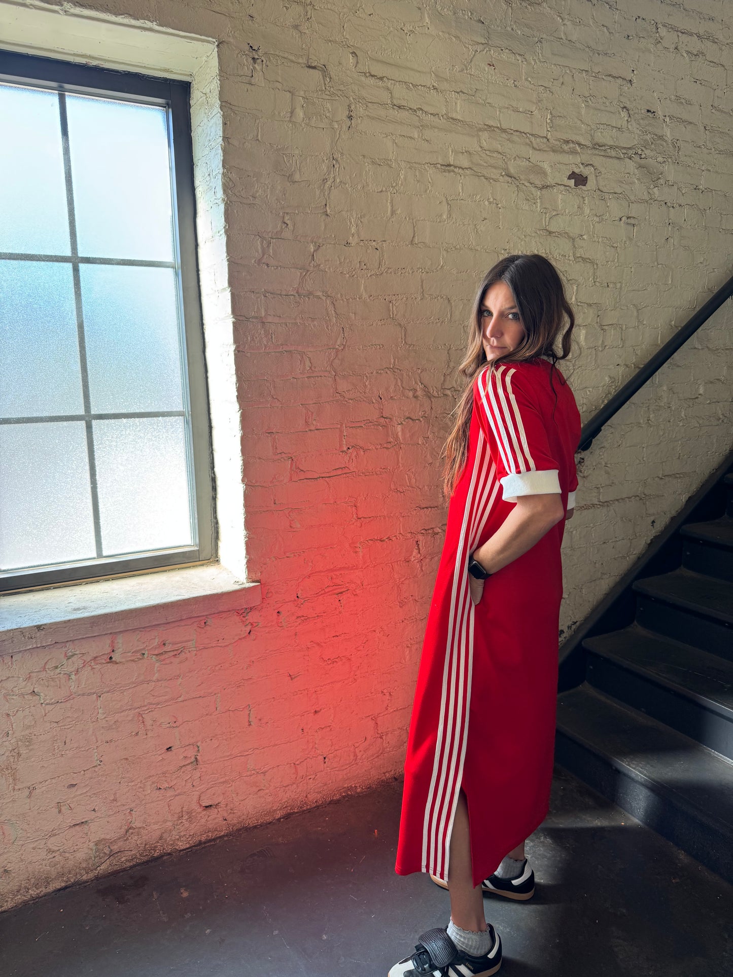 red varsity stripe dress