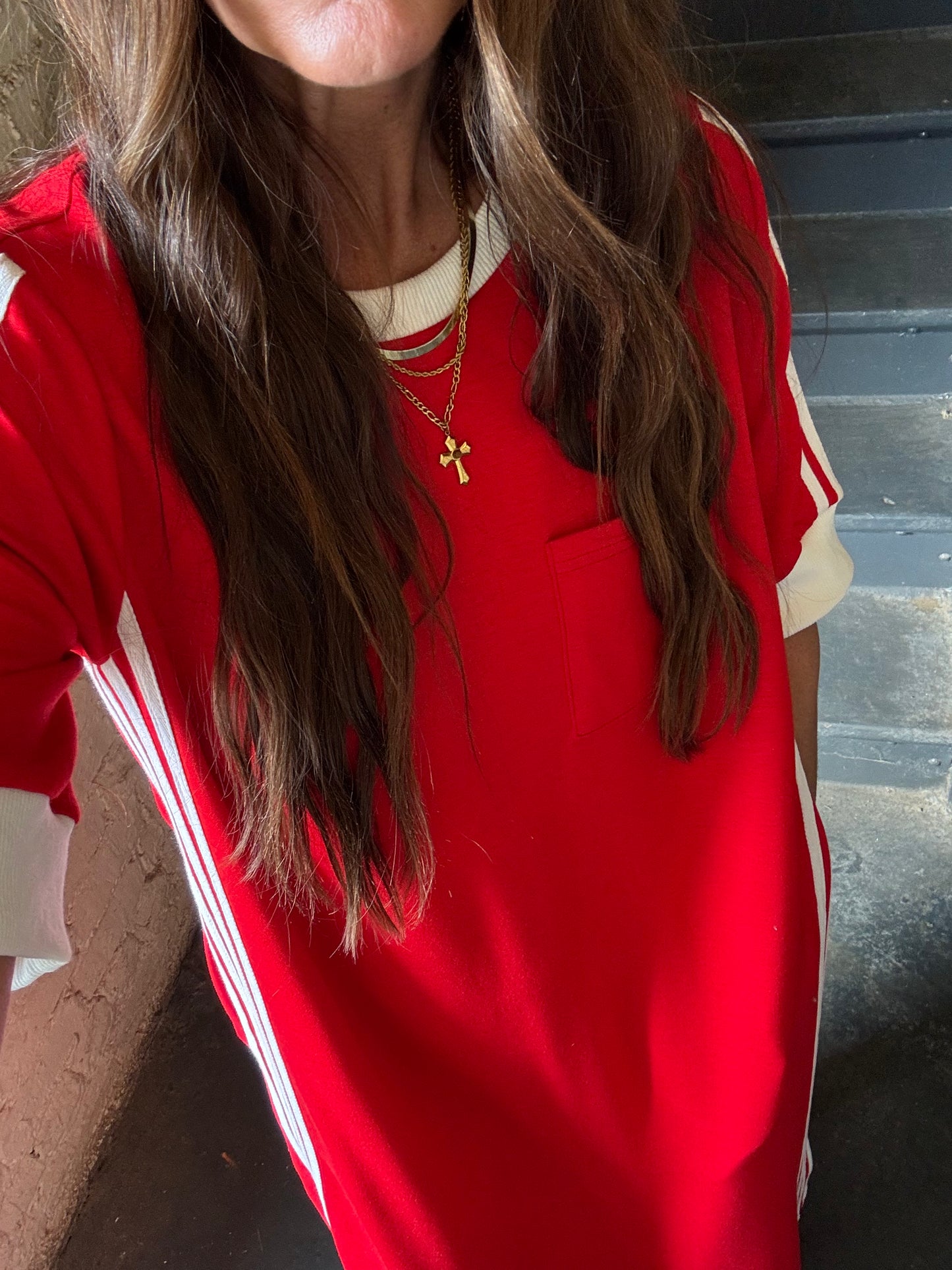 red varsity stripe dress