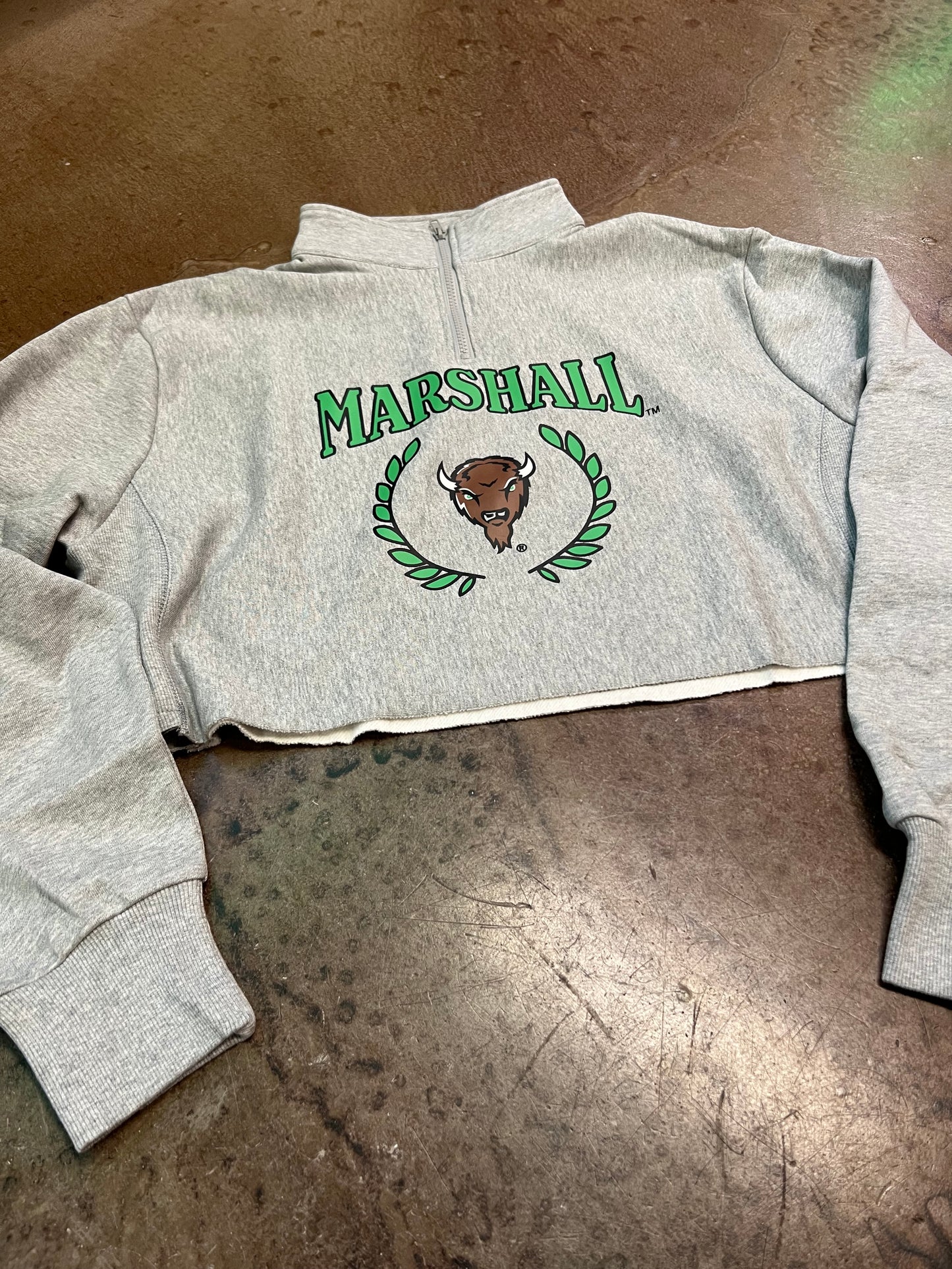 GRAY MARSHALL UNIVERSITY CROPPED PULLOVER - THE HIP EAGLE BOUTIQUE
