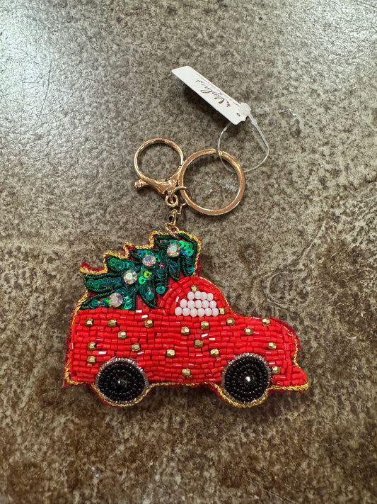 BEADED TRUCK & TREE BAG CHARM
