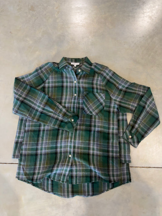 green flannel button up top