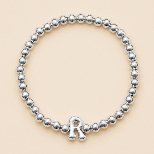 BUBBLE INITIAL BEADED BRACELET X SILVER