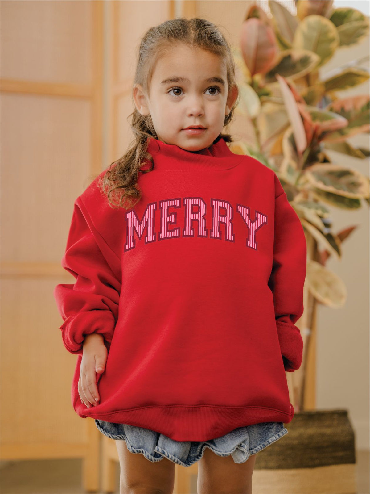 HOLIDAY MERRY STIPE RED MOCK NECK SWEATSHIRT