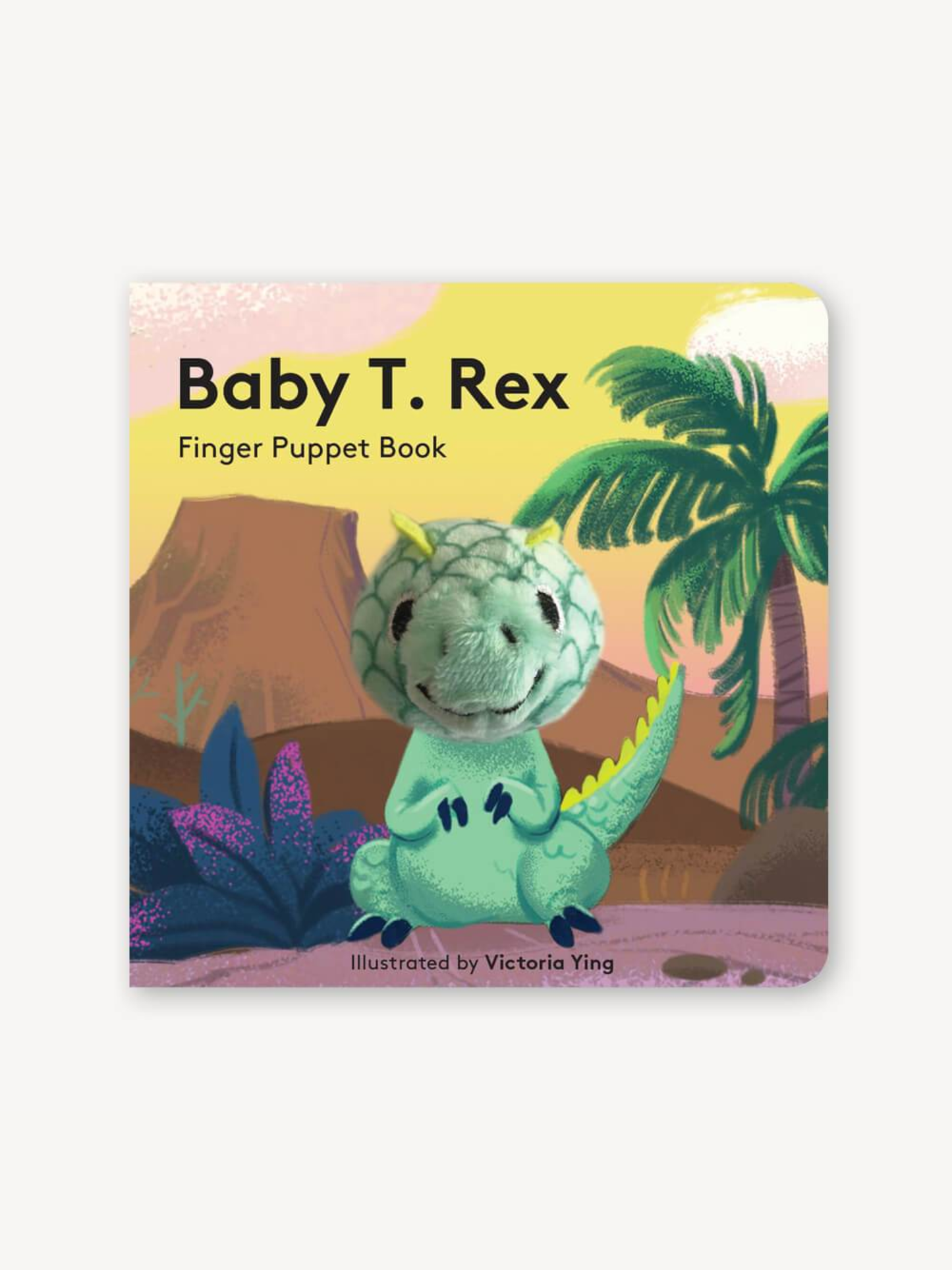 Baby T. Rex finger puppet board book with green dinosaur plush puppet on cover