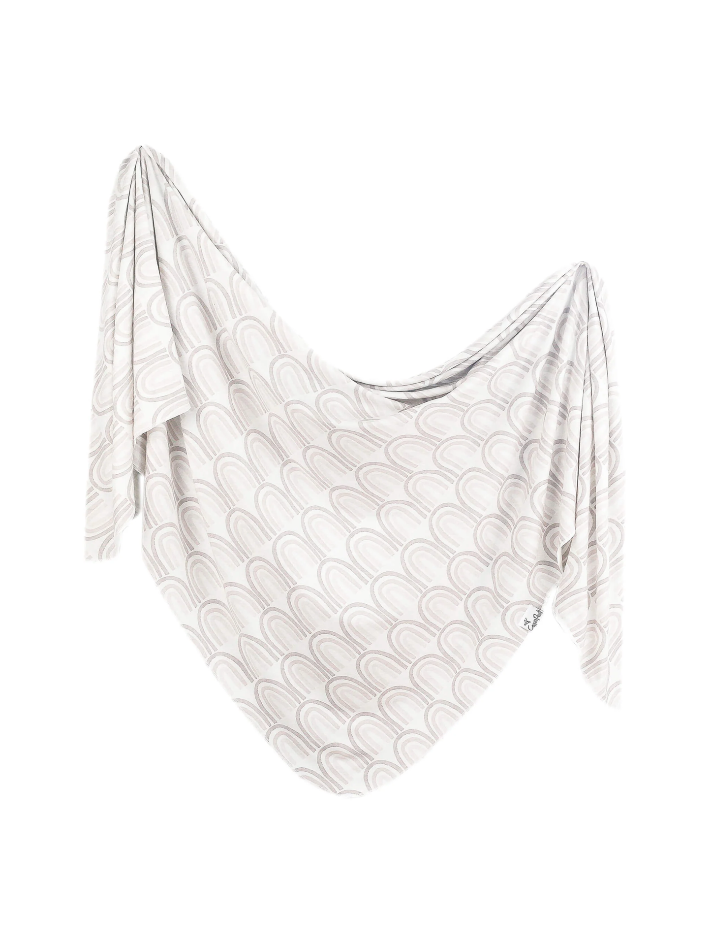 Copper Pearl Bliss swaddle blanket, white with neutral gray rainbow arch pattern