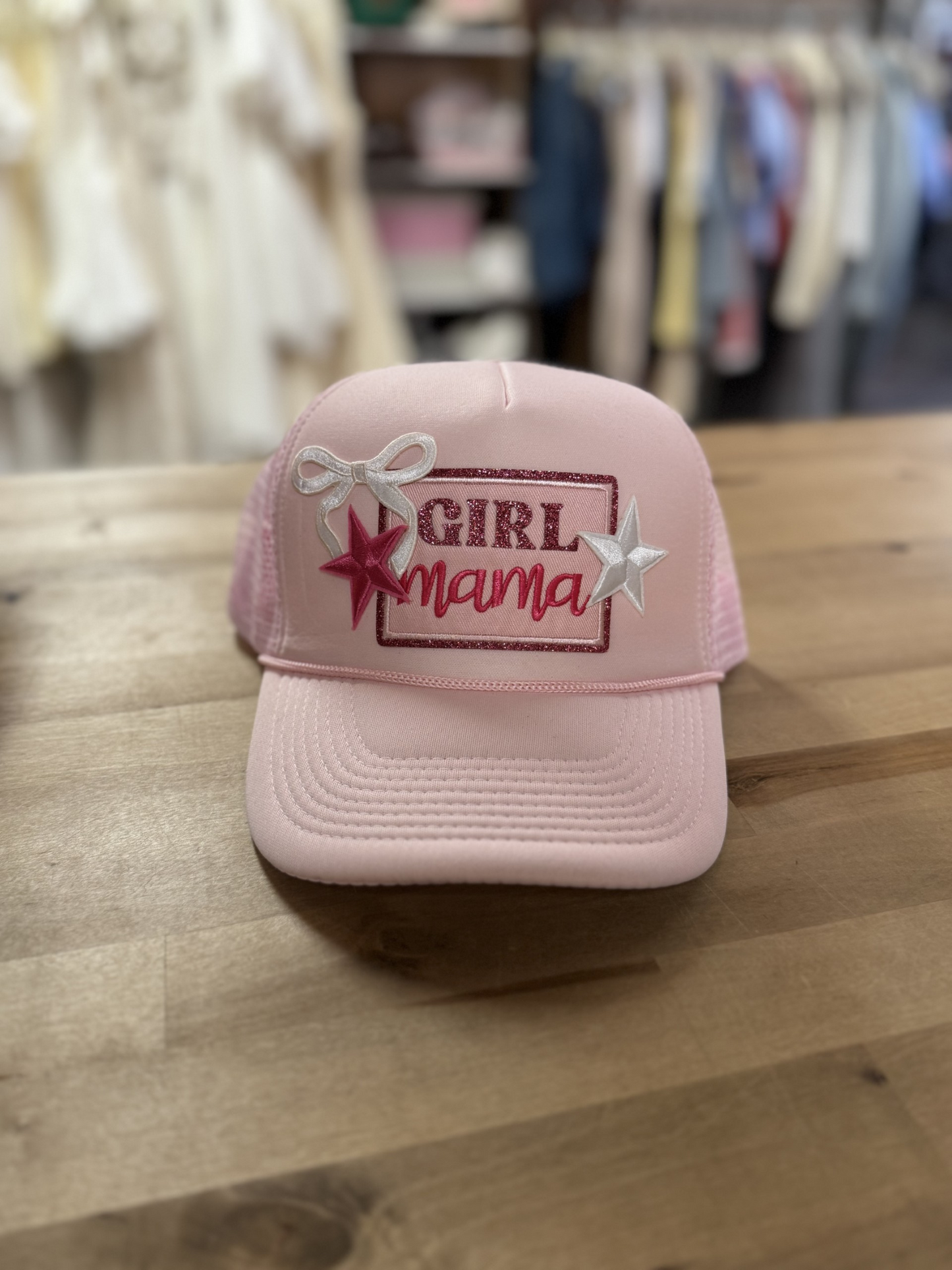 girl mom trucker hat with patches