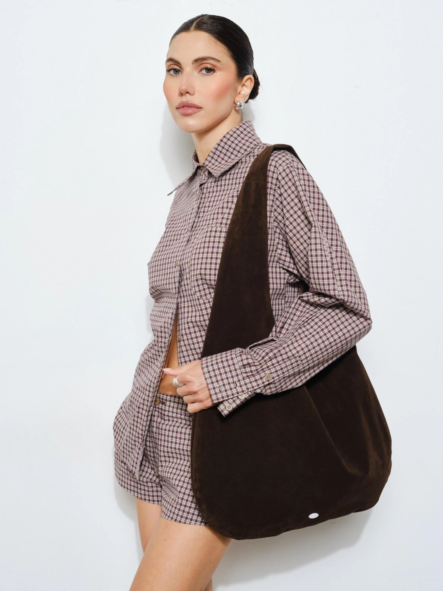 STEVIE SUEDE HOBO BAG X DARK BROWN