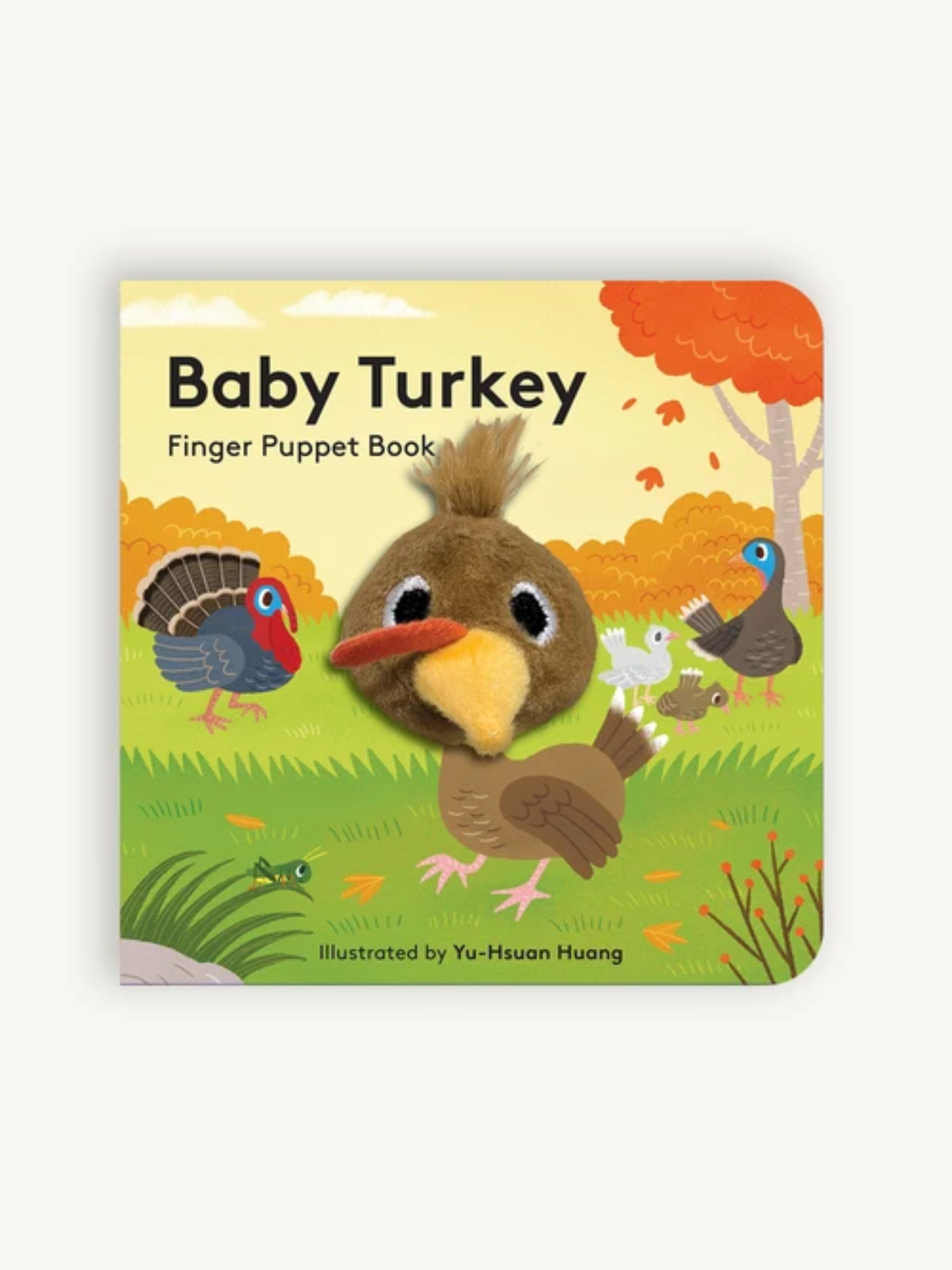 Baby Turkey finger puppet board book with plush turkey head puppet on cover