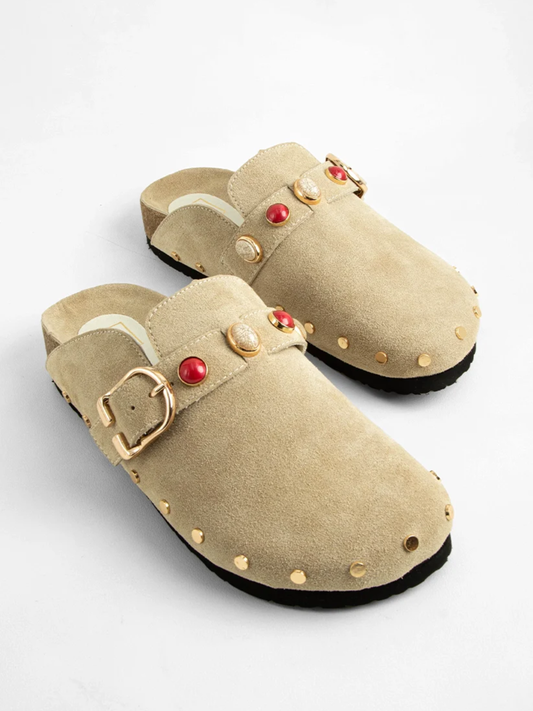 TINA STUDDED CLOG X BEIGE SUEDE