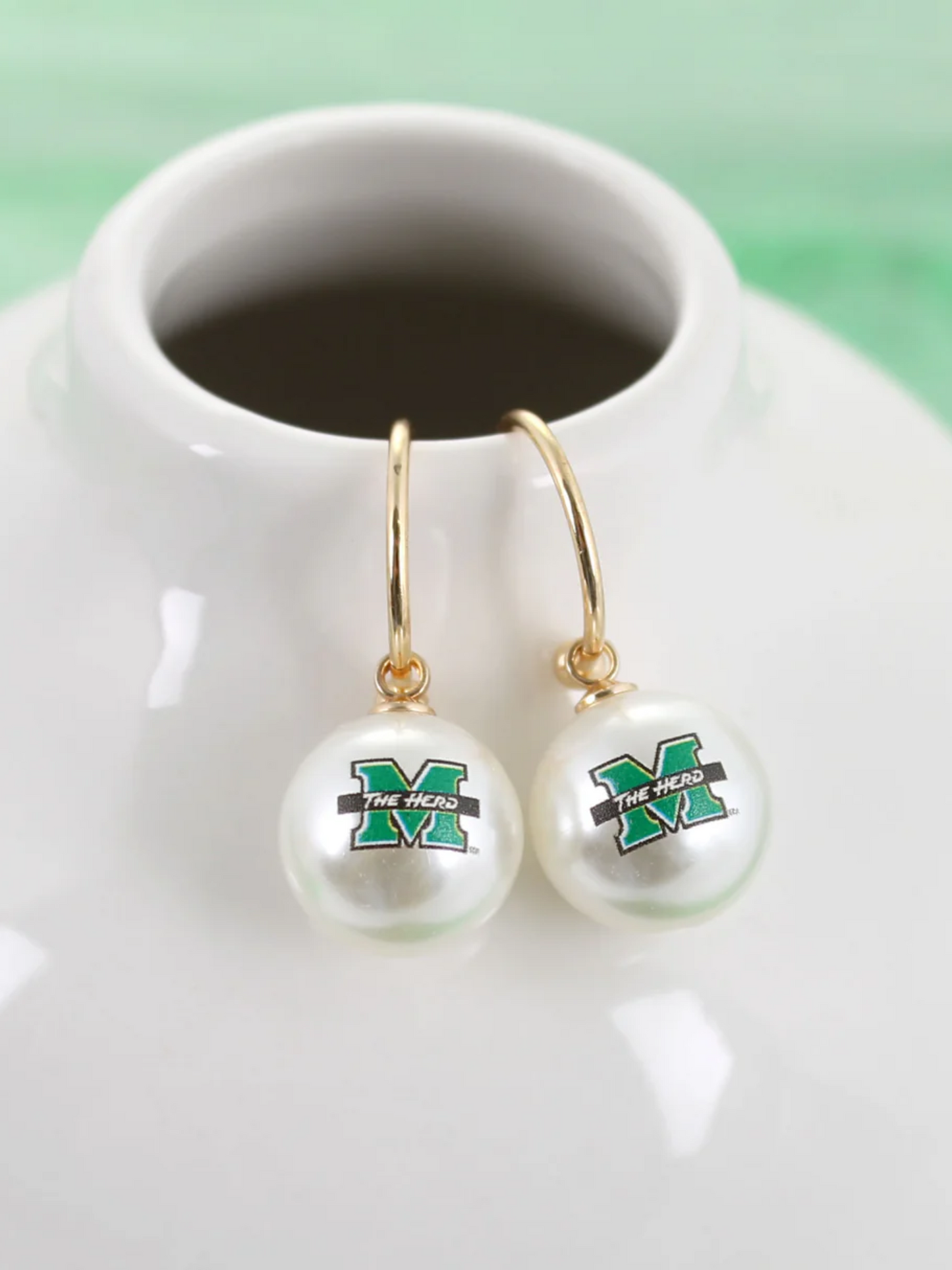 MARSHALL PEARL LOGO HOOP EARRINGS
