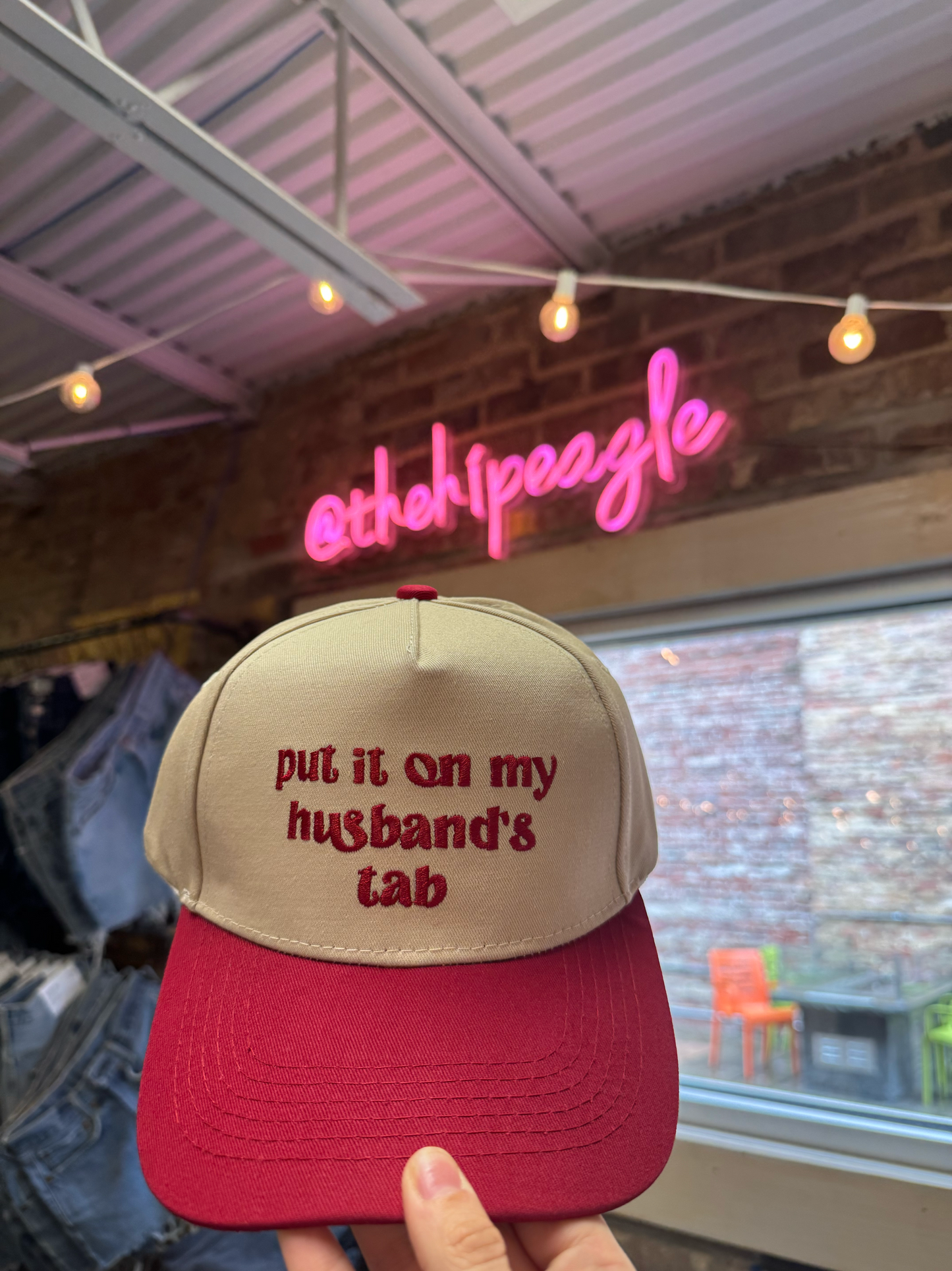 PUT IN ON MY HUSBAND'S TAB TRUCKER HAT