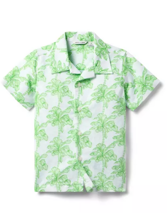 LINEN-COTTON CABANA SHIRT X PALM TREES