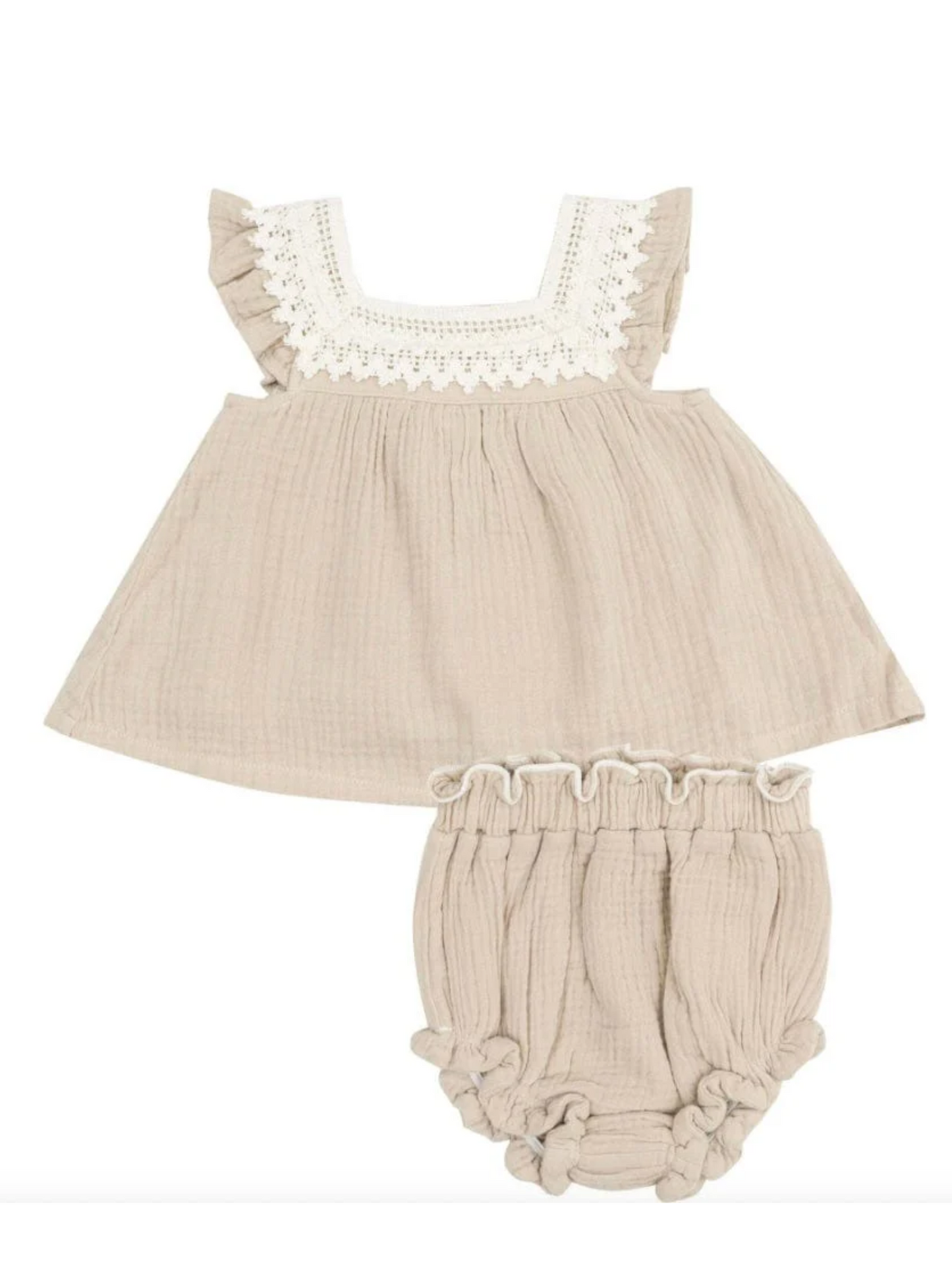 SOLID MUSLIN OXFORD TAN PINAFORE & HIGH WAISTED DIAPER COVER
