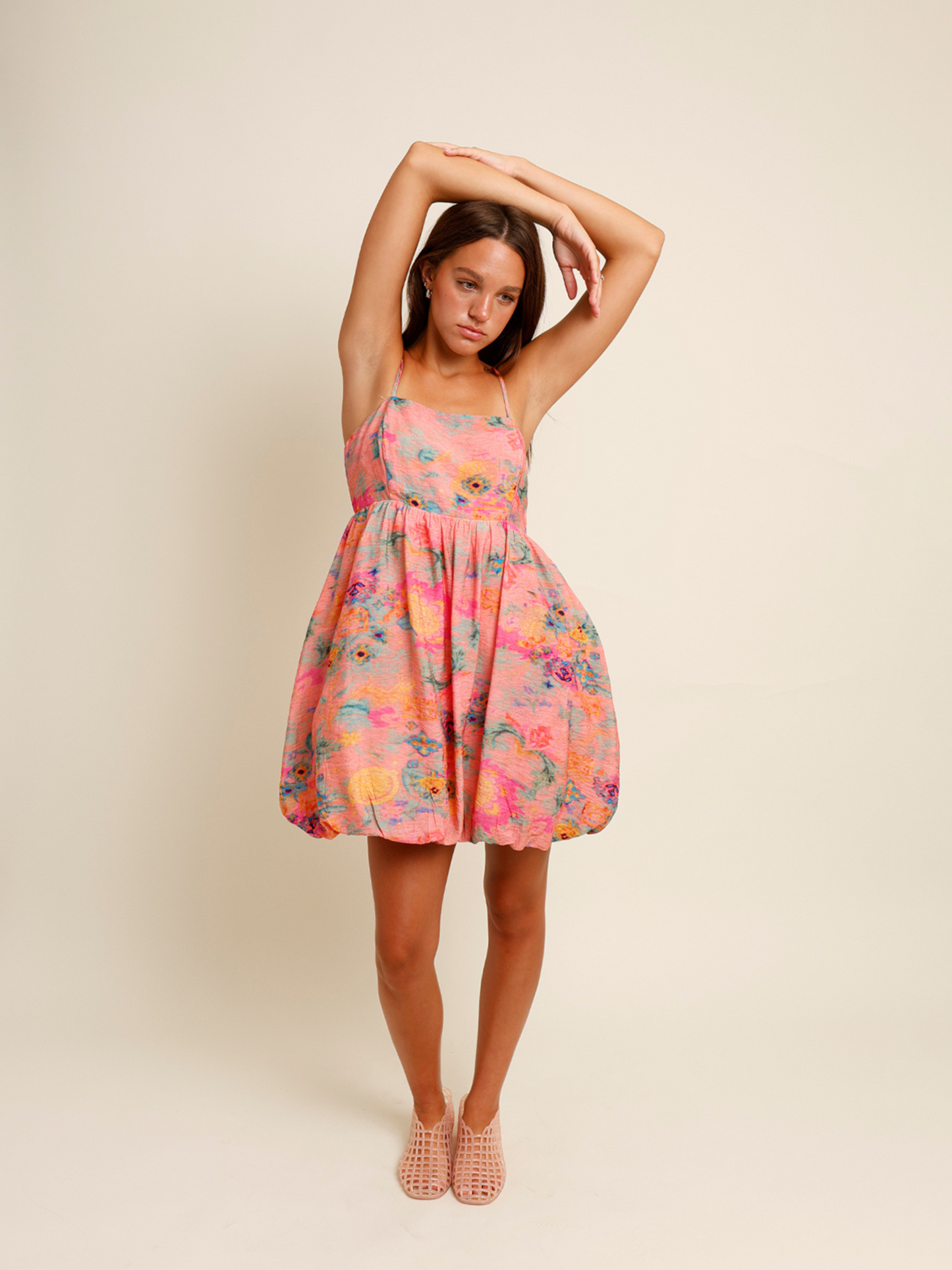 PAINT THE TOWN WATERCOLOR BUBBLE HEM MINI DRESS