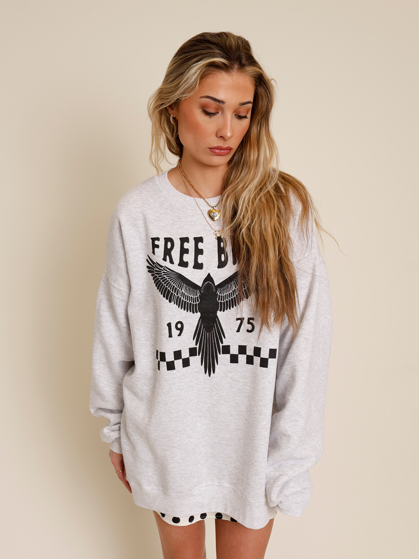 grey free bird 1975 graphic crewneck