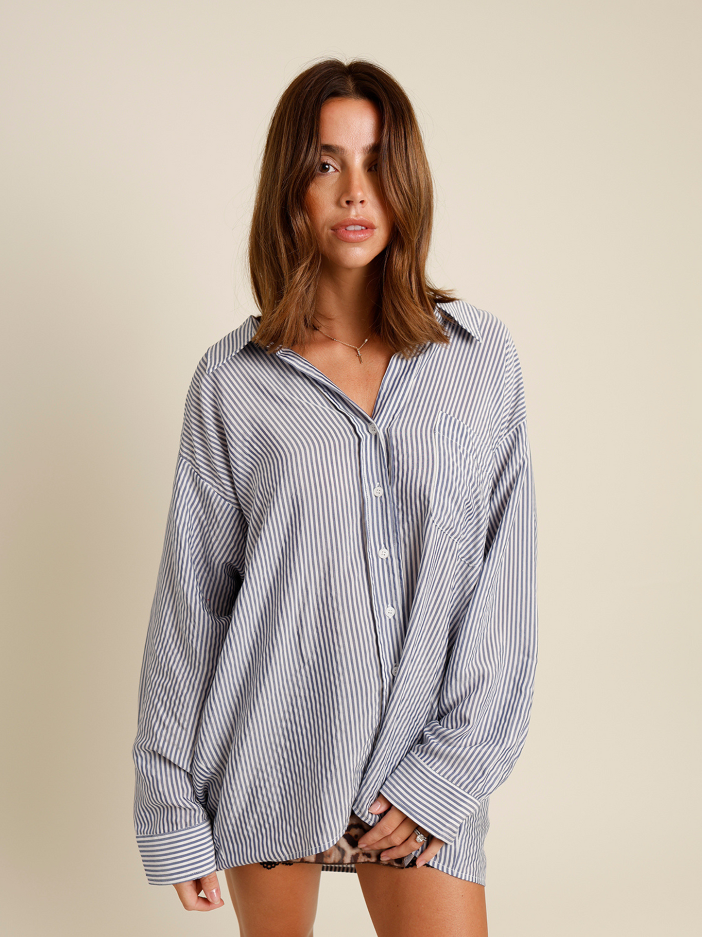 MIA STRIPED BUTTON UP TOP