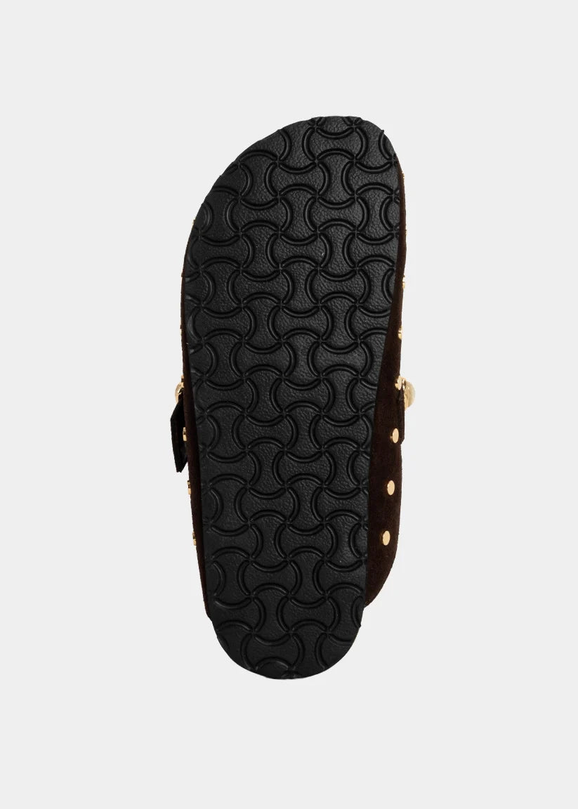 TINA STUDDED CLOG X BROWN SUEDE