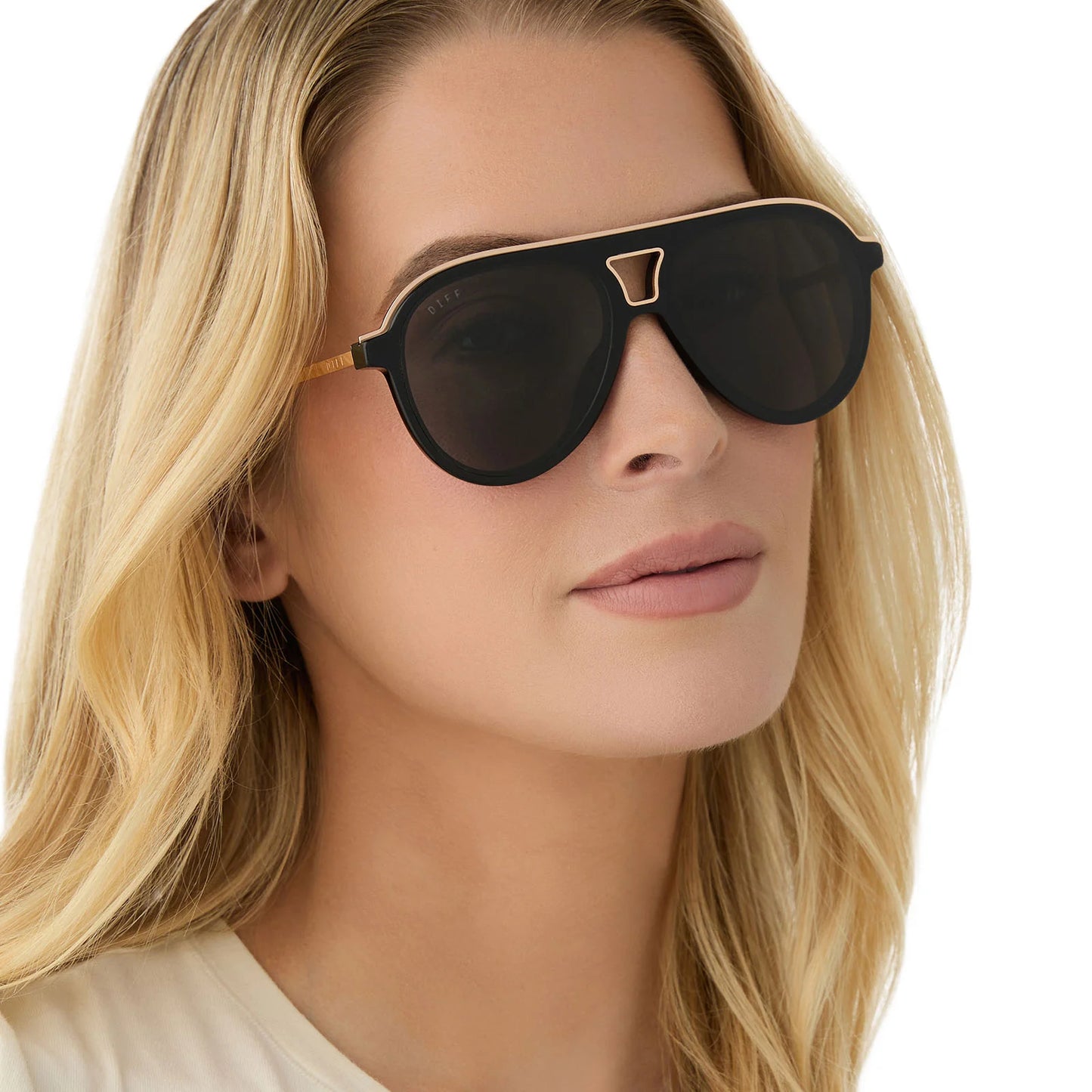 diff flat brow bar modern aviator black sunglasses
