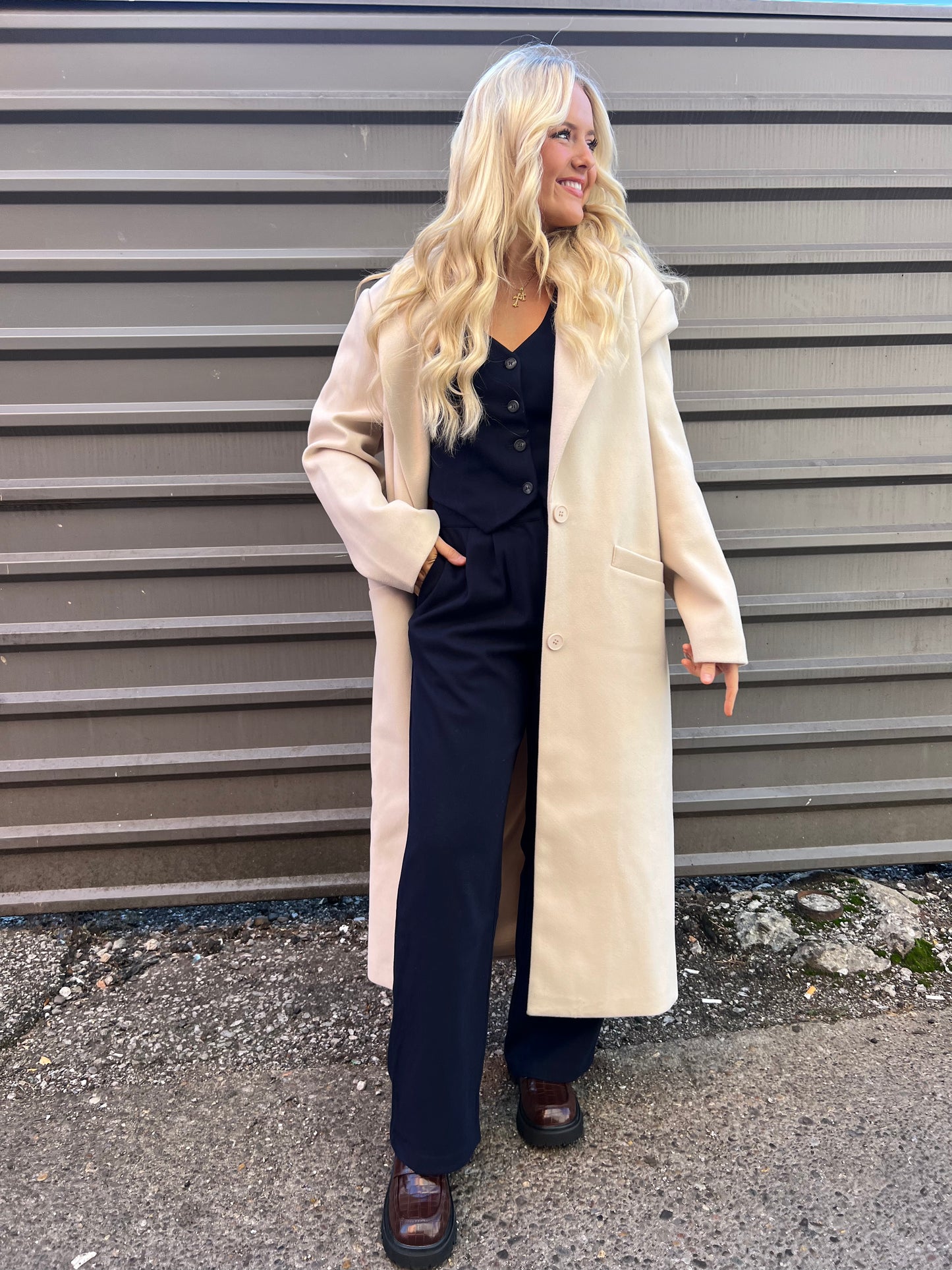 LIONESS OLSEN CREAM LONGLINE COAT - THE HIP EAGLE BOUTIQUE