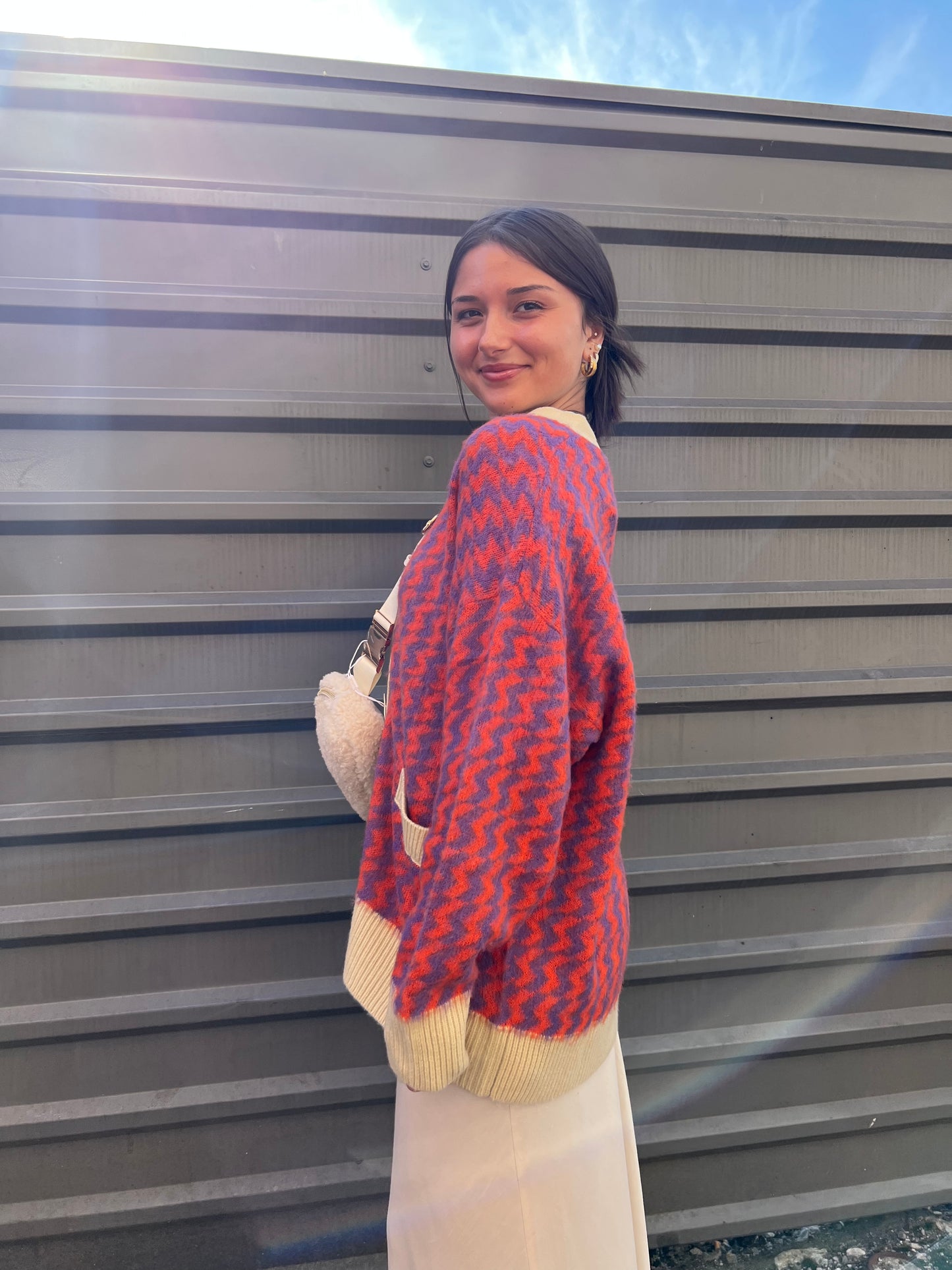 DAYDREAMER ORANGE AND PURPLE ZIG ZAG PRINT CARDIGAN - THE HIP EAGLE BOUTIQUE
