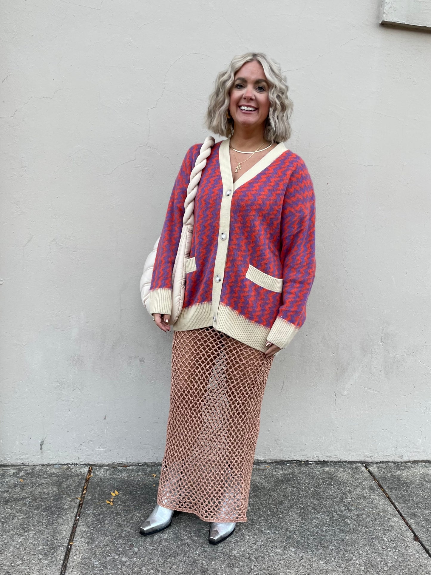 DAYDREAMER ORANGE AND PURPLE ZIG ZAG PRINT CARDIGAN - THE HIP EAGLE BOUTIQUE