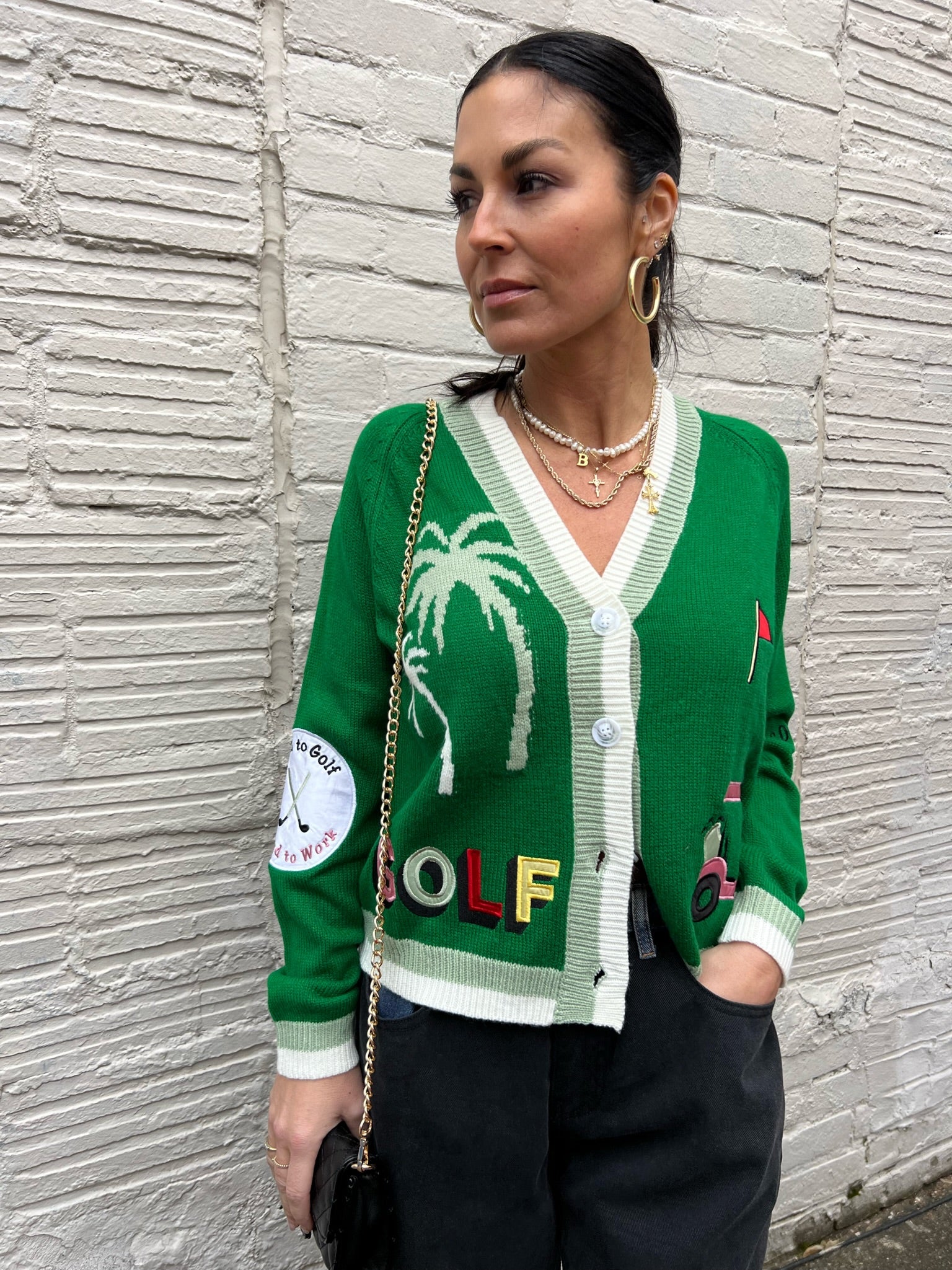 GOLF EMBROIDERED PATCH CARDIGAN - THE HIP EAGLE BOUTIQUE