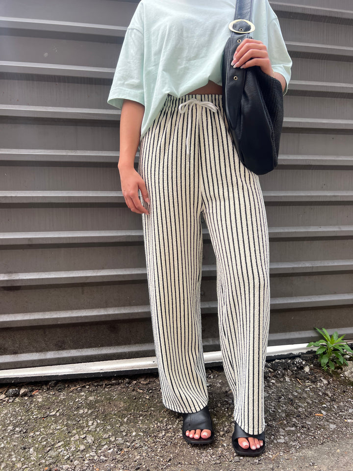 white with black stripes flowy  summer pant