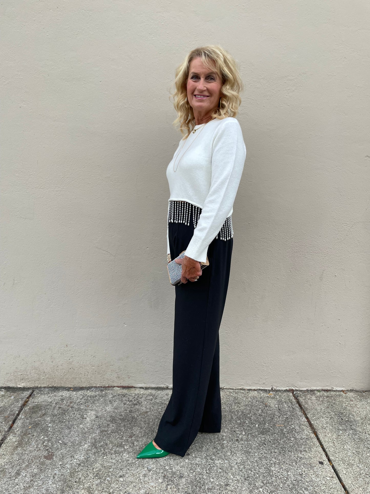 LINE & DOT WHITE PEARL HEM SWEATER - THE HIP EAGLE BOUTIQUE