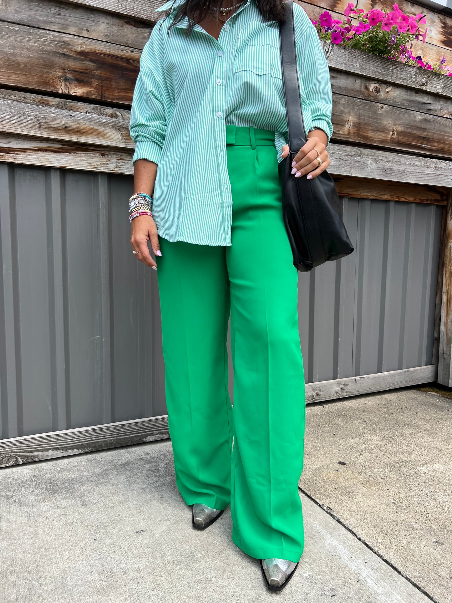 THE HIP EAGLE BOUTIQUE - high rise wide leg pants in kelly green