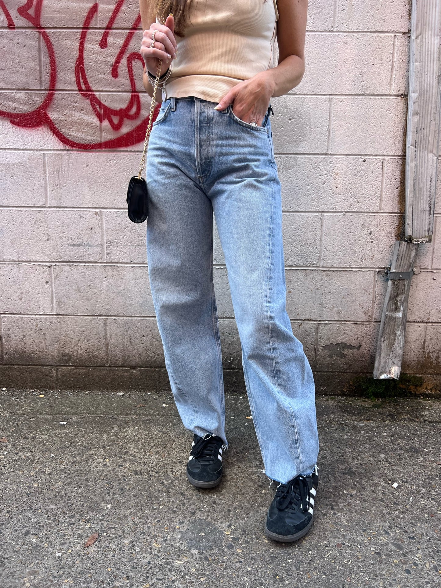 AGOLDE LUNA HIGH RISE PIECED DENIM JEANS