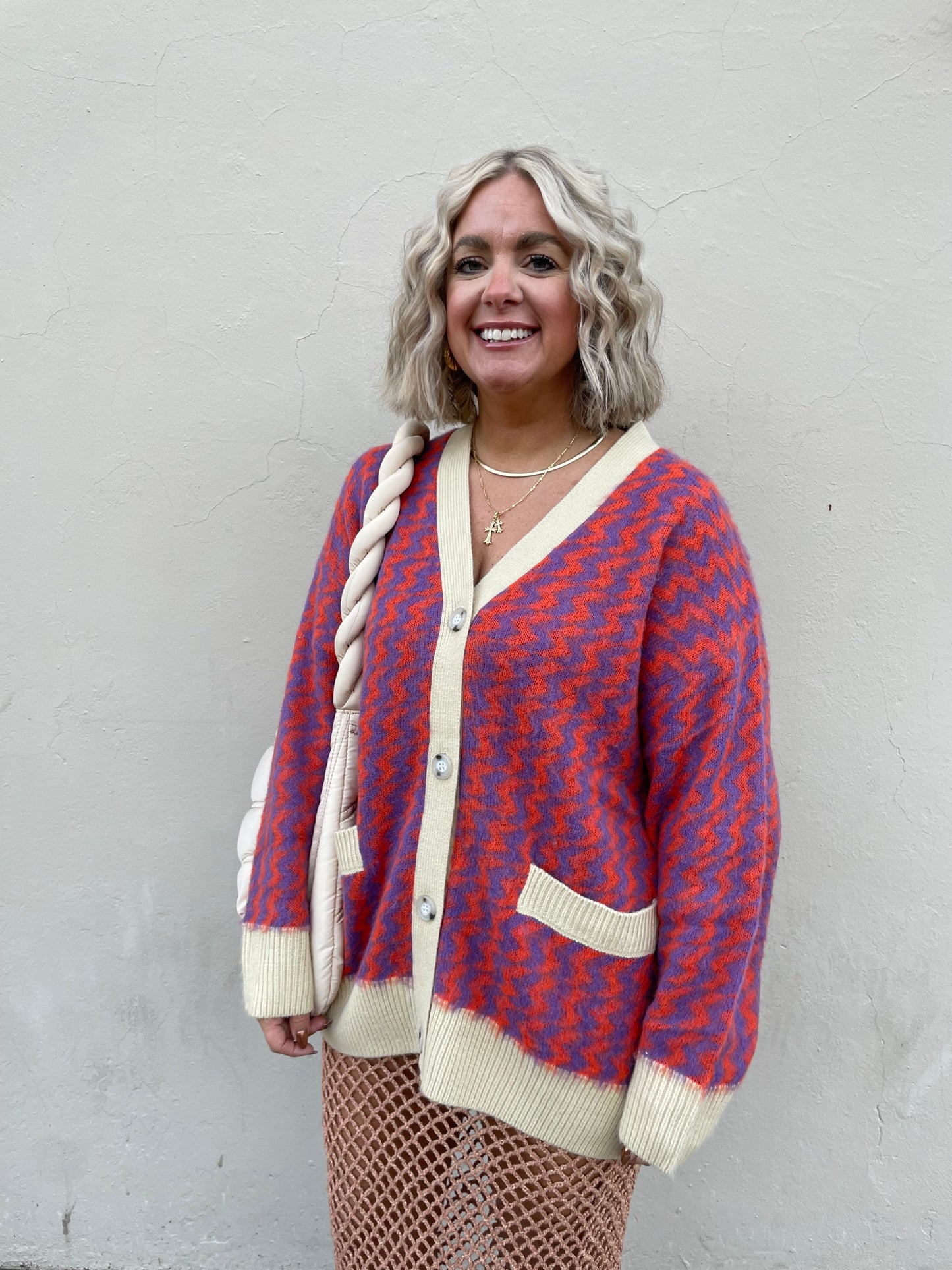 DAYDREAMER ORANGE AND PURPLE ZIG ZAG PRINT CARDIGAN - THE HIP EAGLE BOUTIQUE