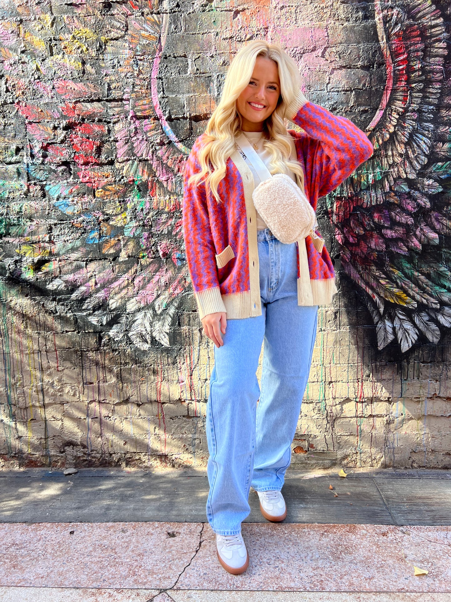 DAYDREAMER ORANGE AND PURPLE ZIG ZAG PRINT CARDIGAN - THE HIP EAGLE BOUTIQUE