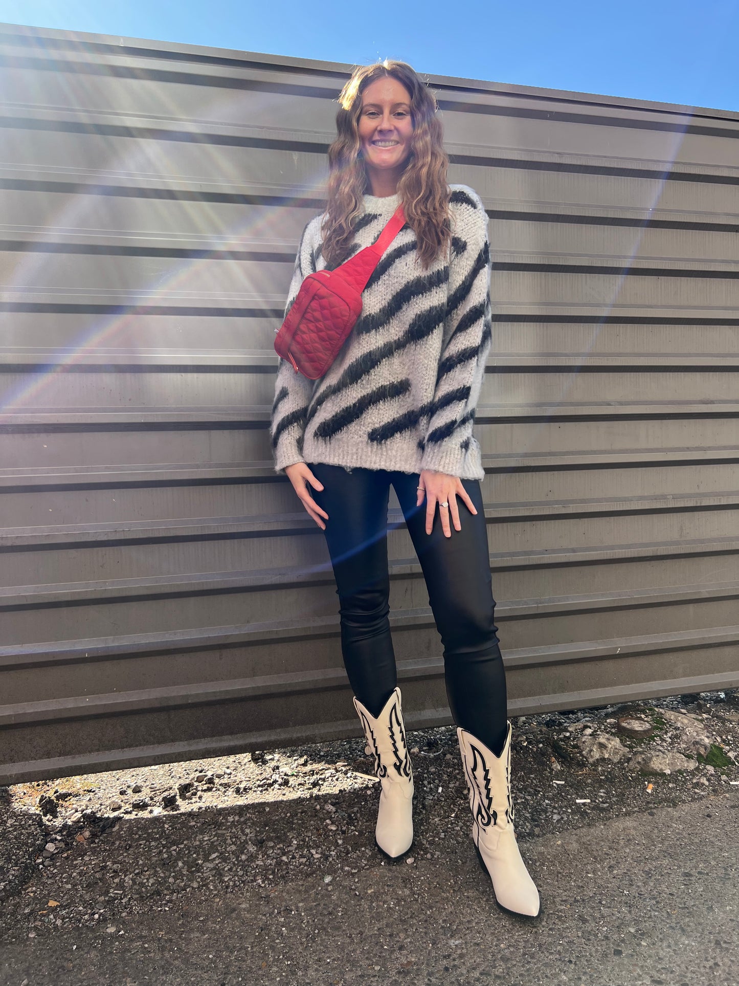 GRAY AND BLACK FUZZY ZEBRA PRINT SWEATER - THE HIP EAGLE BOUTIQUE
