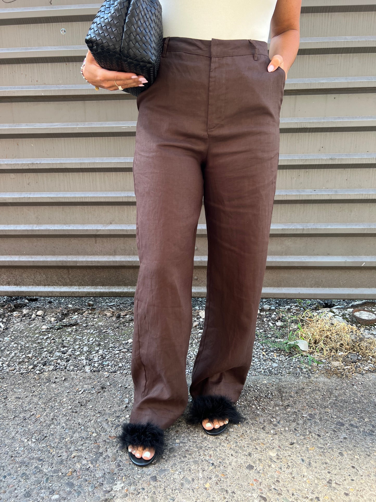DARK BROWN STRIAGHT LEG PANTS - THE HIP EAGLE BOUTIQUE