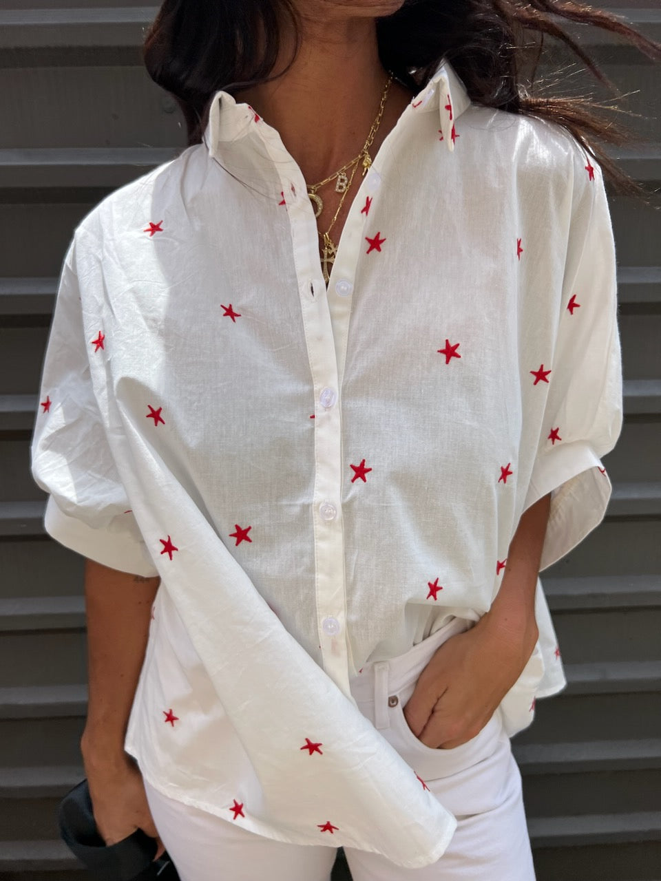 oversized short sleeve button up shirt