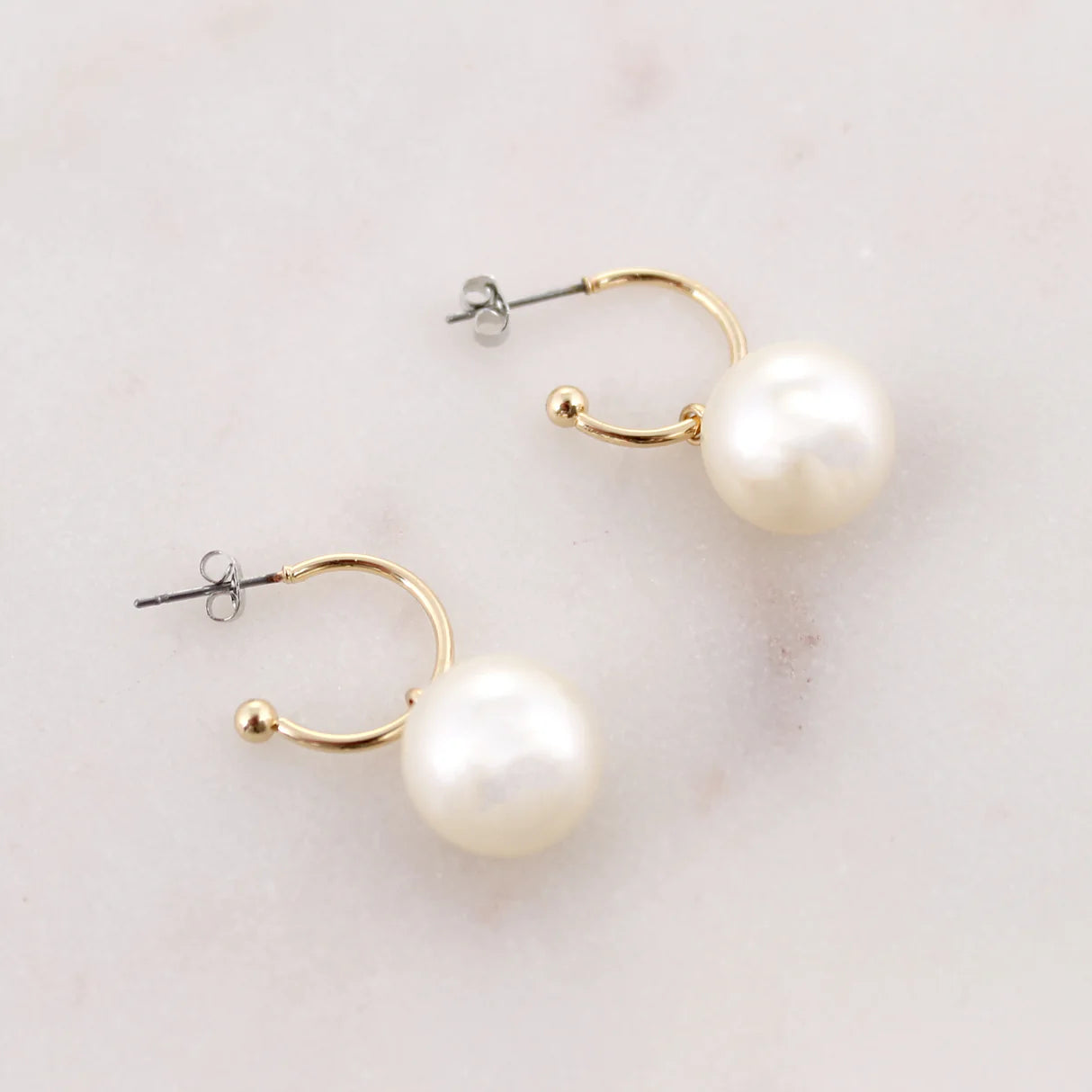 MARSHALL PEARL LOGO HOOP EARRINGS