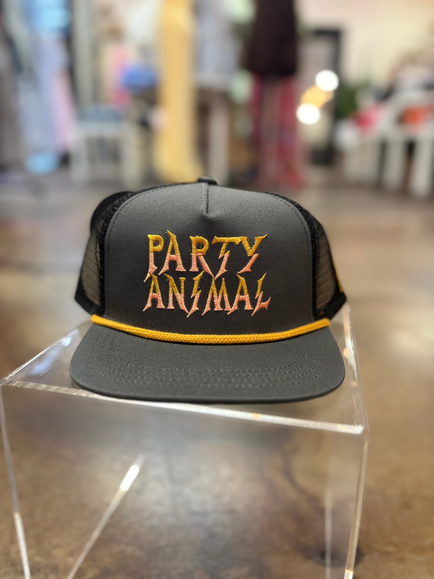 kids party animal trucker hat with nylon mesh back