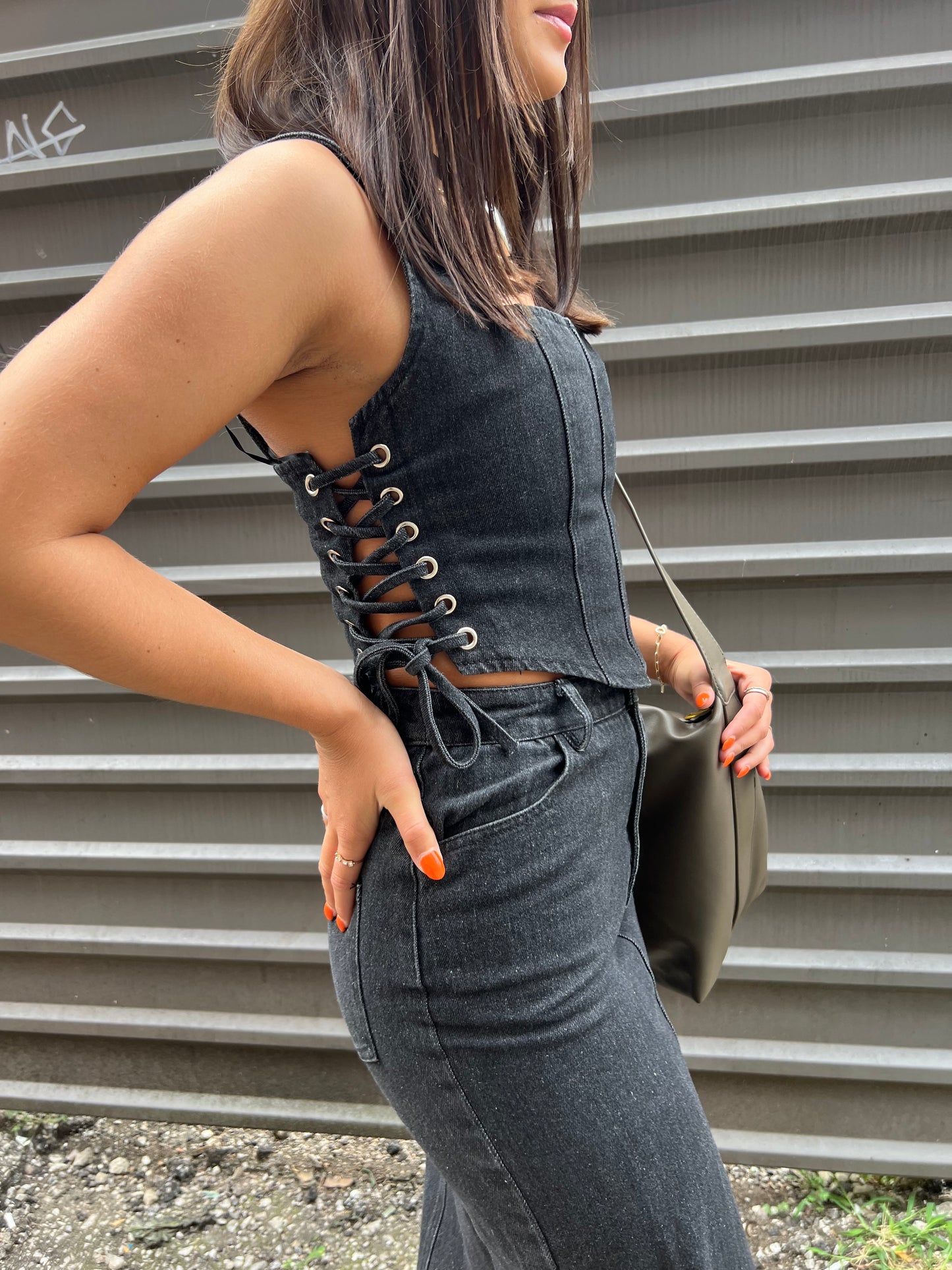 LOGAN BLACK DENIM MIDI SKIRT - THE HIP EAGLE BOUTIQUE