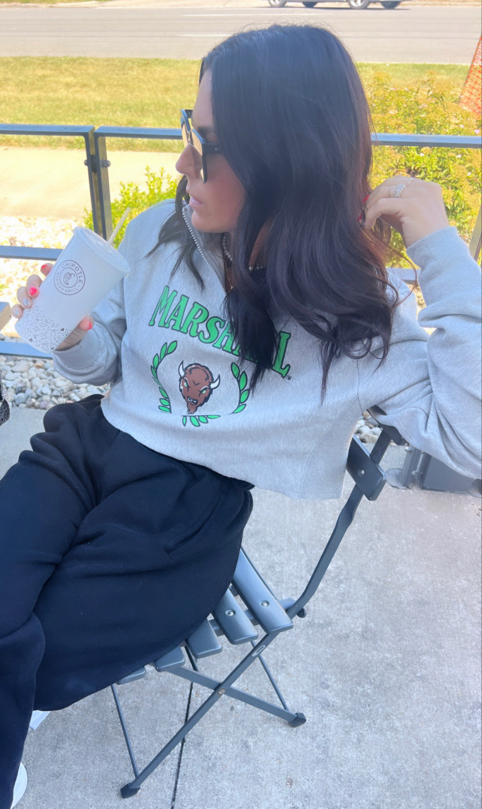 GRAY MARSHALL UNIVERSITY CROPPED PULLOVER - THE HIP EAGLE BOUTIQUE