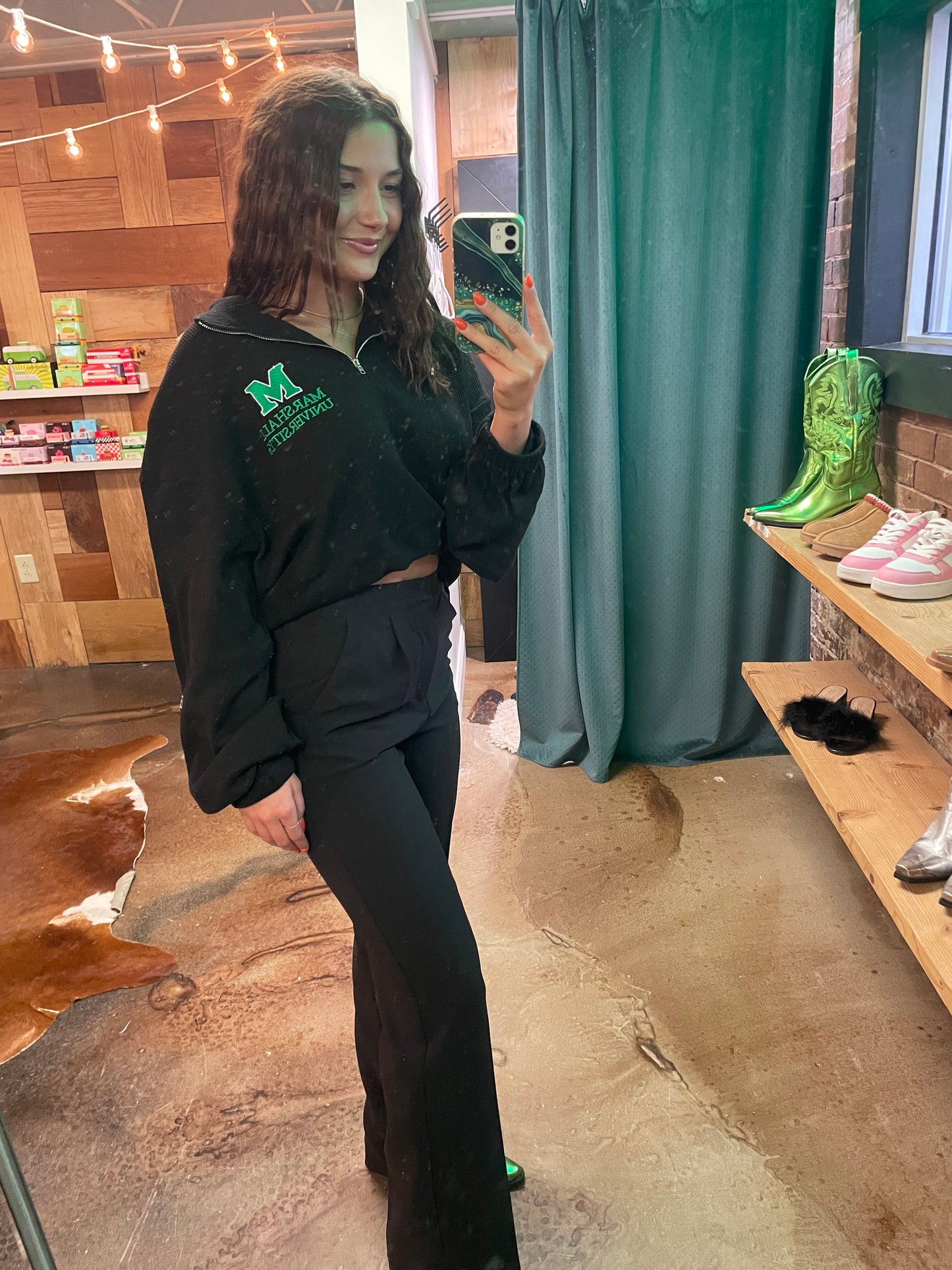 BLACK MARSHALL UNIVERSITY QUARTER ZIP PULLOVER - THE HIP EAGLE BOUTIQUE