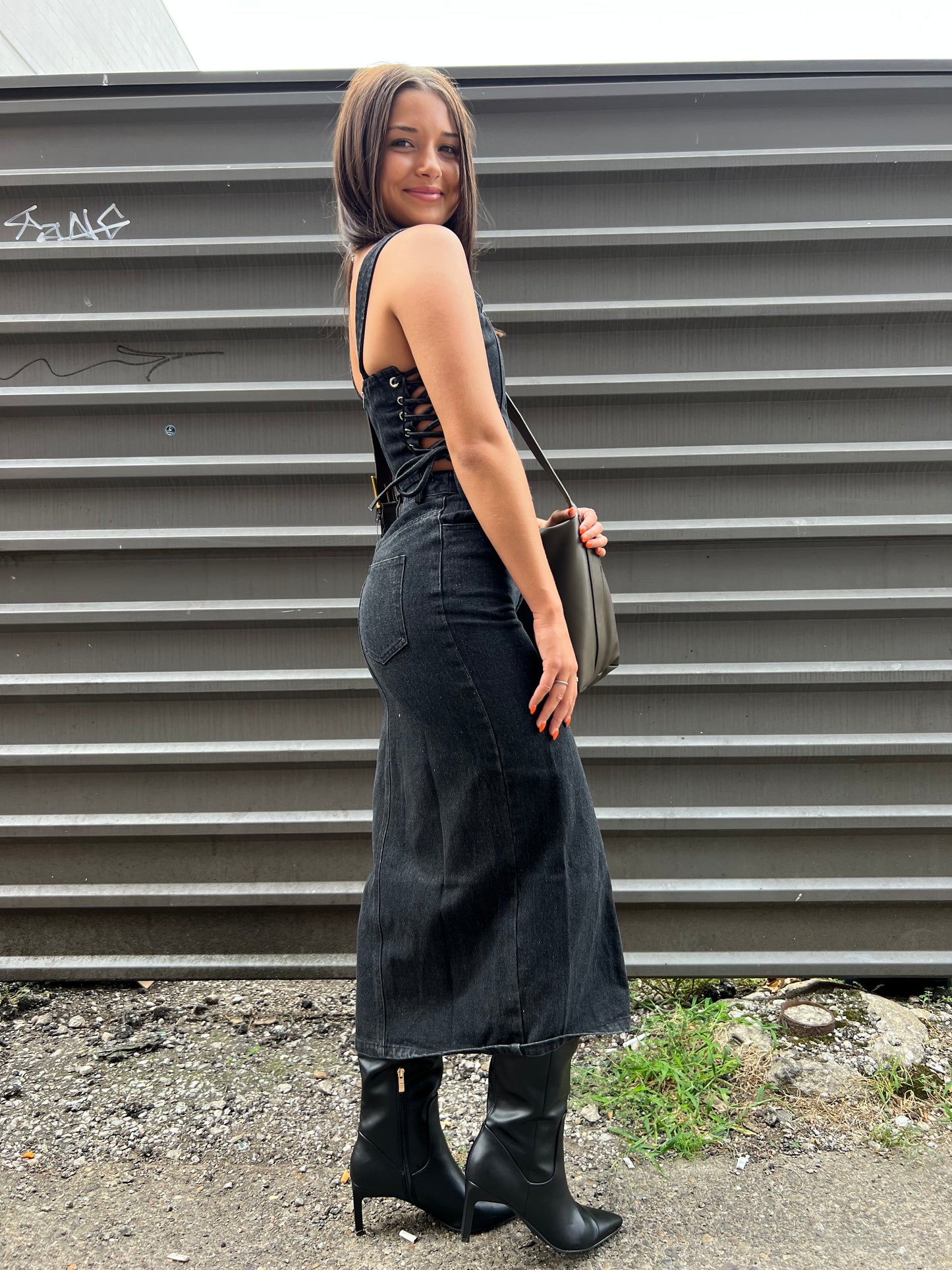LOGAN BLACK DENIM MIDI SKIRT - THE HIP EAGLE BOUTIQUE
