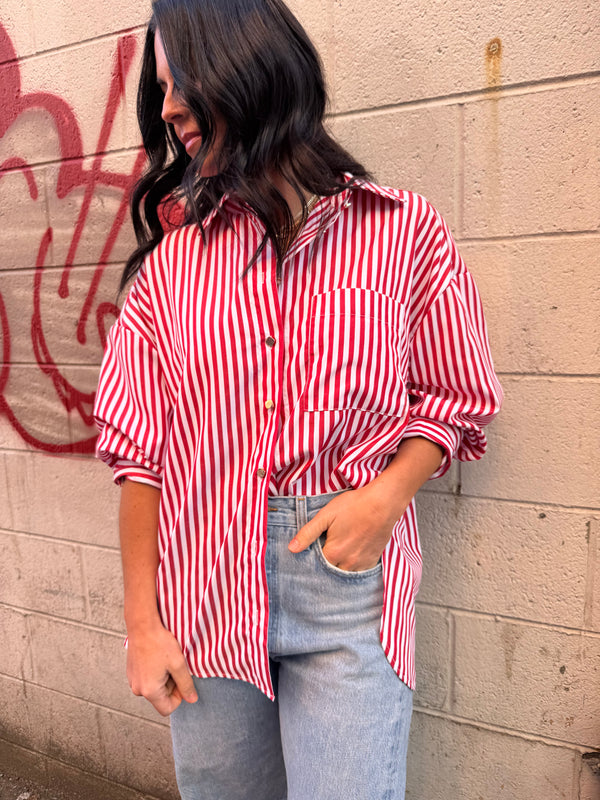 HEART EYES STRIPED BUTTON-DOWN SHIRT