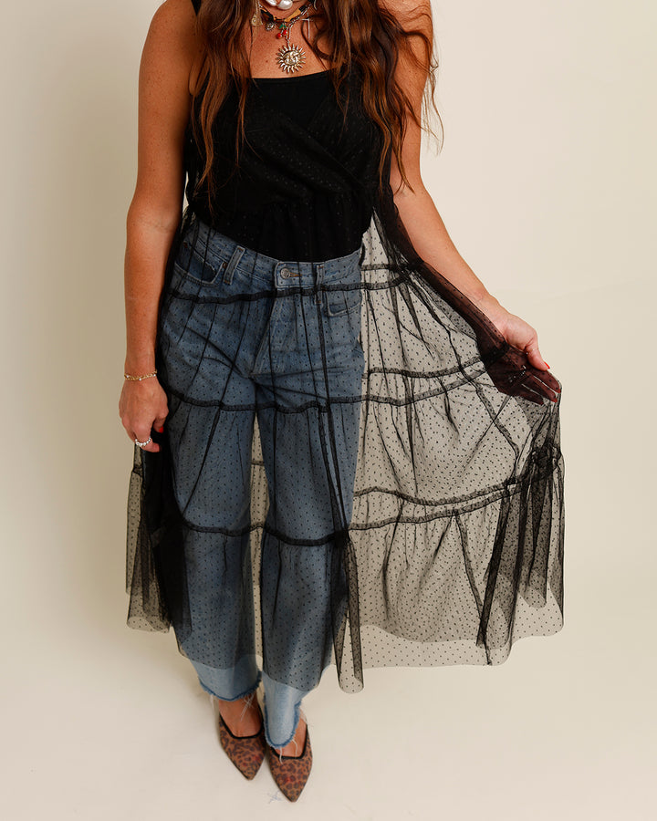 ISABELLE BLACK SHEER OVERLAY MIDI DRESS