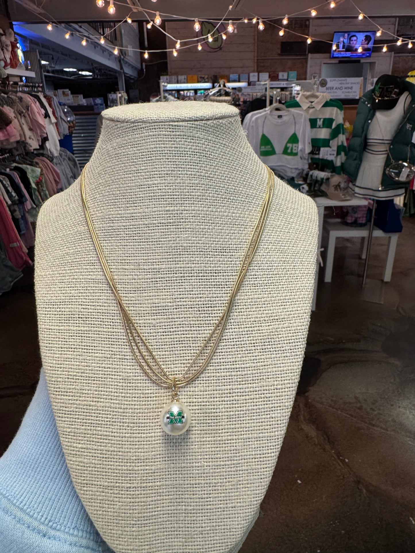 MARSHALL PEARL LOGO LAYERED NECKLACE