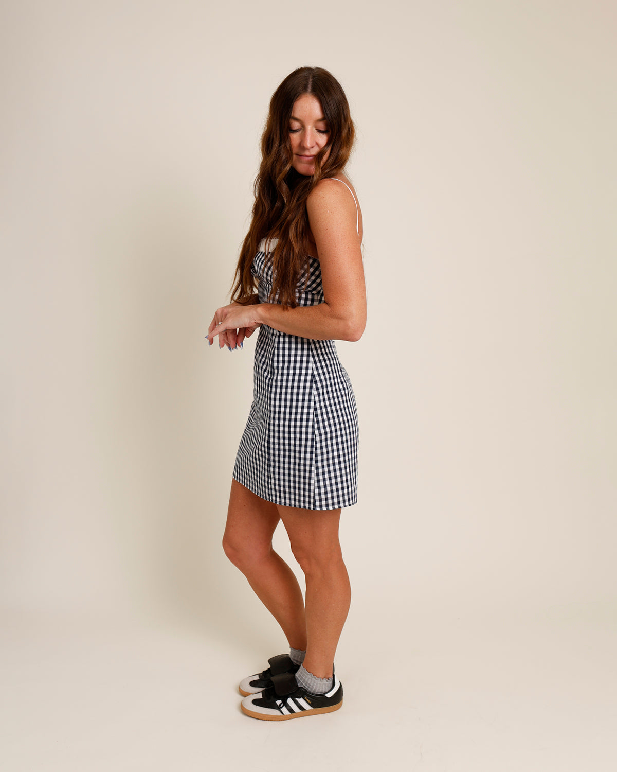 NIA SERRANO NAVY GINGHAM MINI DRESS