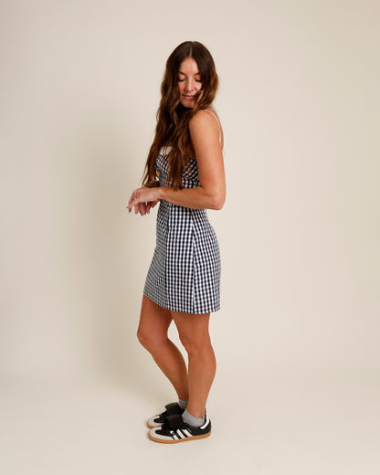 NIA SERRANO NAVY GINGHAM MINI DRESS