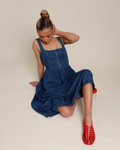 RAQUEL DENIM MIDI DRESS