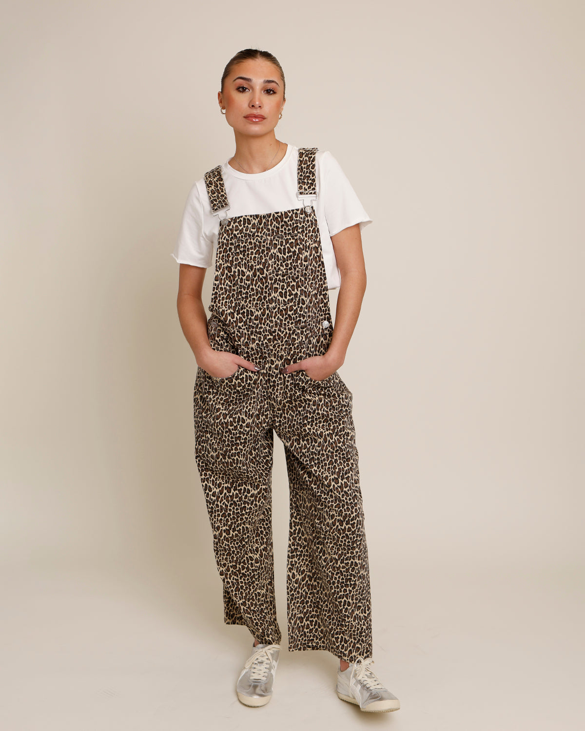 LEOPARD BARREL LEG OVERALLS