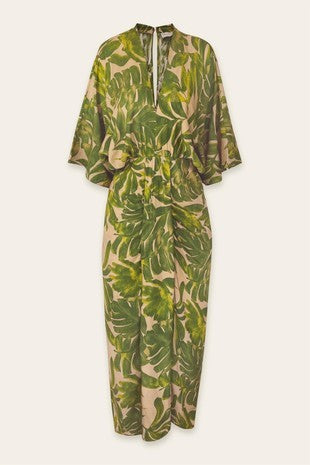 green leaf print maxi dress
