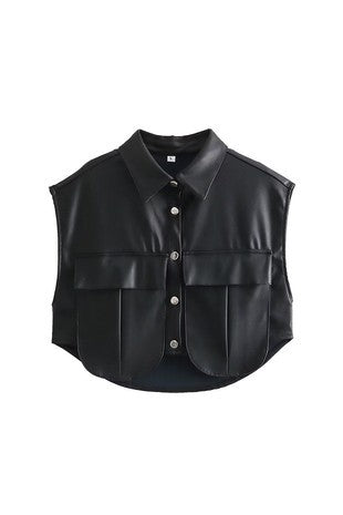 black vegan leather vest top